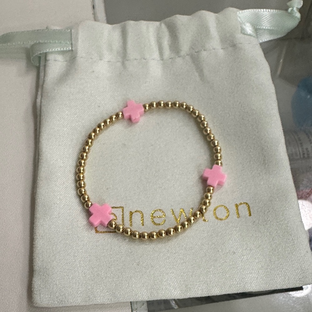 enewton Gold Beaded Bracelet with Pink Cross Charms